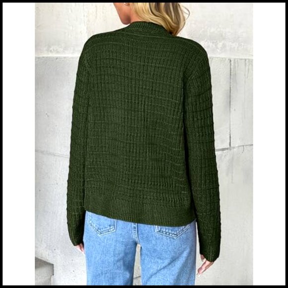 Cropped Cardigan Sweater, Button Front, Chunky Knit, Versatile Outerwear - Picture 4 of 7